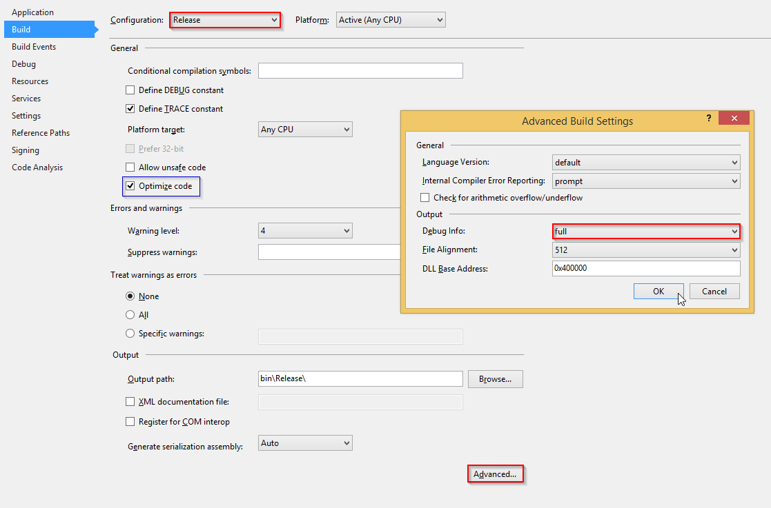 NET C# build RELEASE mode with full stack trace and line numbers | Developer